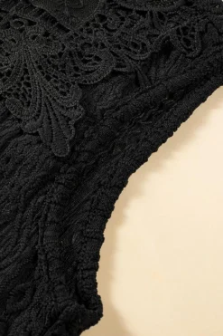 Hot Dear-Lover Guipure Lace Crochet Keyhole Back Tank Top Black
