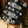 Clearance Dear-Lover Gun Skull Star PU Leather Bracelet Set Black