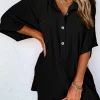 Best Dear-Lover Half Button Collared Loose Romper Black