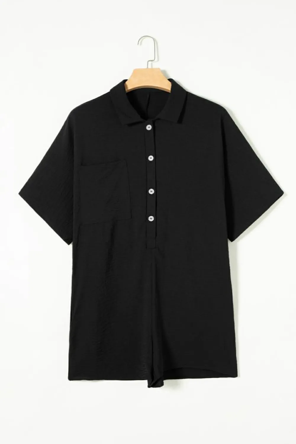 Best Dear-Lover Half Button Collared Loose Romper Black