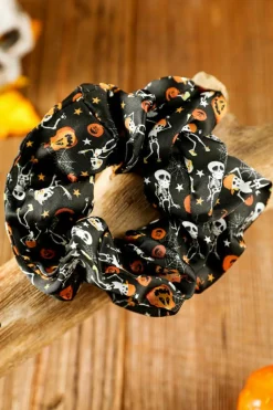 Discount Dear-Lover Halloween Pattern Print Hair Scrunchie Black