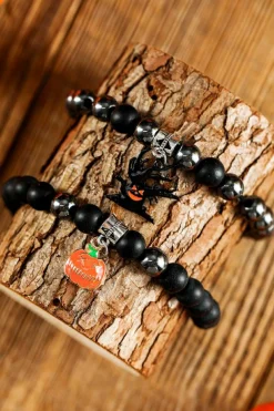 Online Dear-Lover Halloween Pumpkin Ghost Pendant Beaded Layered Bracelet Set Black