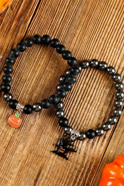 Online Dear-Lover Halloween Pumpkin Ghost Pendant Beaded Layered Bracelet Set Black