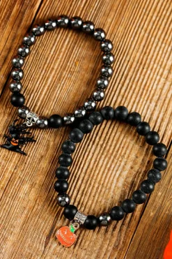 Online Dear-Lover Halloween Pumpkin Ghost Pendant Beaded Layered Bracelet Set Black