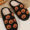 Online Dear-Lover Halloween Pumpkin Plush Home Slippers Black