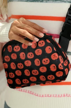Best Dear-Lover Halloween Pumpkin Print Buckle Strap Square Crossbody Bag Black