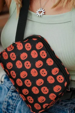 Best Dear-Lover Halloween Pumpkin Print Buckle Strap Square Crossbody Bag Black