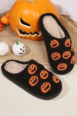Online Dear-Lover Halloween Pumpkin Plush Home Slippers Black