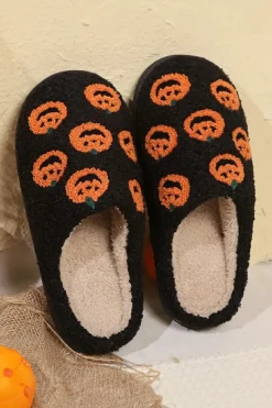 Online Dear-Lover Halloween Pumpkin Plush Home Slippers Black
