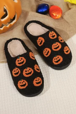 Online Dear-Lover Halloween Pumpkin Plush Home Slippers Black