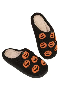 Online Dear-Lover Halloween Pumpkin Plush Home Slippers Black