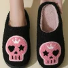 Outlet Dear-Lover Halloween Skull Printed Plush Winter Home Slippers Black