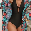 New Dear-Lover Halter Neck Monokini with Floral Beach Cover Up Black
