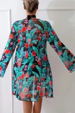 New Dear-Lover Halter Neck Monokini with Floral Beach Cover Up Black
