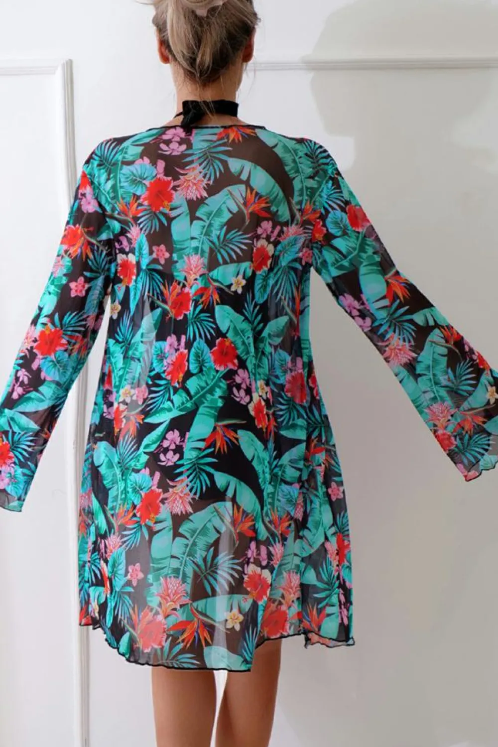 New Dear-Lover Halter Neck Monokini with Floral Beach Cover Up Black