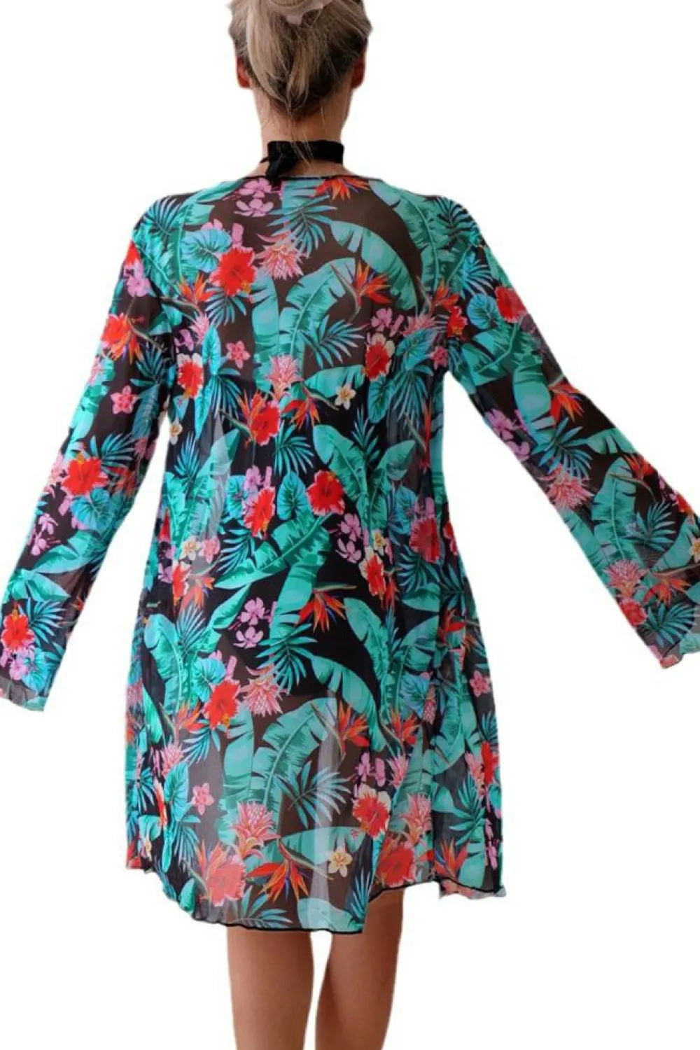 New Dear-Lover Halter Neck Monokini with Floral Beach Cover Up Black