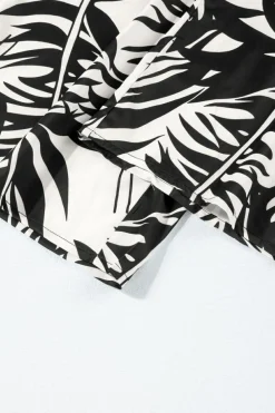 Outlet Dear-Lover Halter Tropical Plant Print Wide Leg Jumpsuit Black