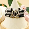 New Dear-Lover Heart Pendant Beaded Layered Bracelets Black