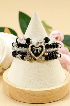 New Dear-Lover Heart Pendant Beaded Layered Bracelets Black