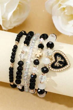 New Dear-Lover Heart Pendant Beaded Layered Bracelets Black