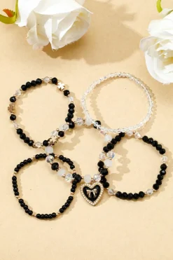 New Dear-Lover Heart Pendant Beaded Layered Bracelets Black
