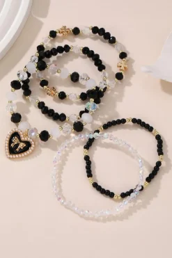 New Dear-Lover Heart Pendant Beaded Layered Bracelets Black