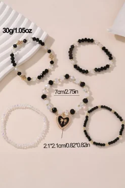 New Dear-Lover Heart Pendant Beaded Layered Bracelets Black