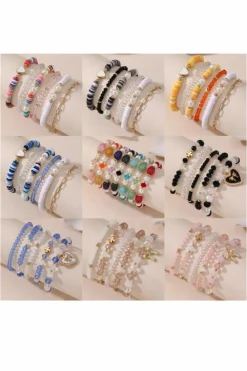 New Dear-Lover Heart Pendant Beaded Layered Bracelets Black