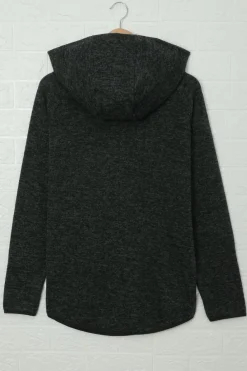 Online Dear-Lover Heathered Print Button Snap Neck Pullover Hoodie Black