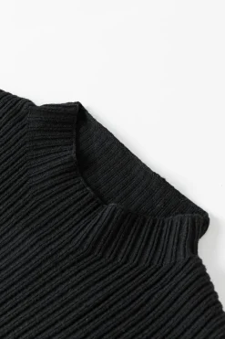 Hot Dear-Lover High Neck Christmas Holly Jolly Short Sleeve Sweater Black