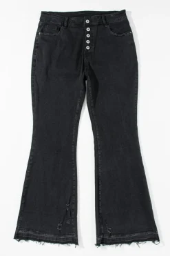 Hot Dear-Lover High Waist Button Front Flare Jeans Black