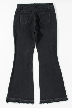 Hot Dear-Lover High Waist Button Front Flare Jeans Black