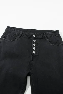 Hot Dear-Lover High Waist Button Front Flare Jeans Black