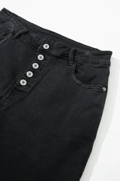 Hot Dear-Lover High Waist Button Front Flare Jeans Black