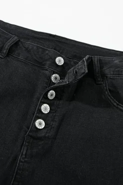 Hot Dear-Lover High Waist Button Front Flare Jeans Black