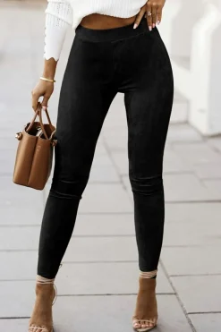 Hot Dear-Lover High Waist Faux Suede Skinny Leggings Black
