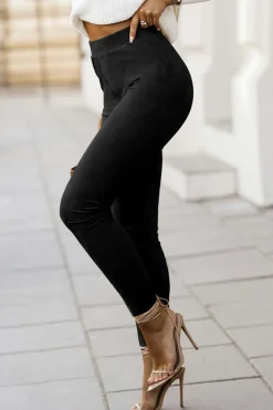 Hot Dear-Lover High Waist Faux Suede Skinny Leggings Black