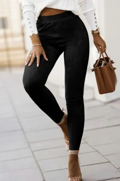 Hot Dear-Lover High Waist Faux Suede Skinny Leggings Black