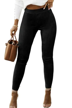 Hot Dear-Lover High Waist Faux Suede Skinny Leggings Black