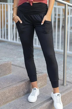 Fashion Dear-Lover High Waist Pleated Pocket Leggings Black