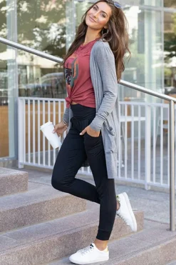 Fashion Dear-Lover High Waist Pleated Pocket Leggings Black