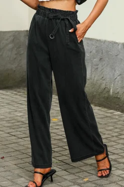 Fashion Dear-Lover High Waist Pocketed Wide Leg Tencel Jeans Black