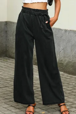 Fashion Dear-Lover High Waist Pocketed Wide Leg Tencel Jeans Black