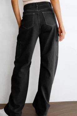 Fashion Dear-Lover High Waist Straight Leg Cargo Pants with Pockets Black