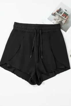 Clearance Dear-Lover High Waisted Drawstring 2-in-1 Side Pocket Color Block Bikini Shorts Black