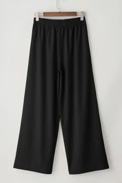 Clearance Dear-Lover High Waisted Tie Front Side Pocket Wide Leg Flowy Casual Pants Black