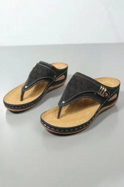 Fashion Dear-Lover Hollow Out Clip Toe Wedge Slippers Black