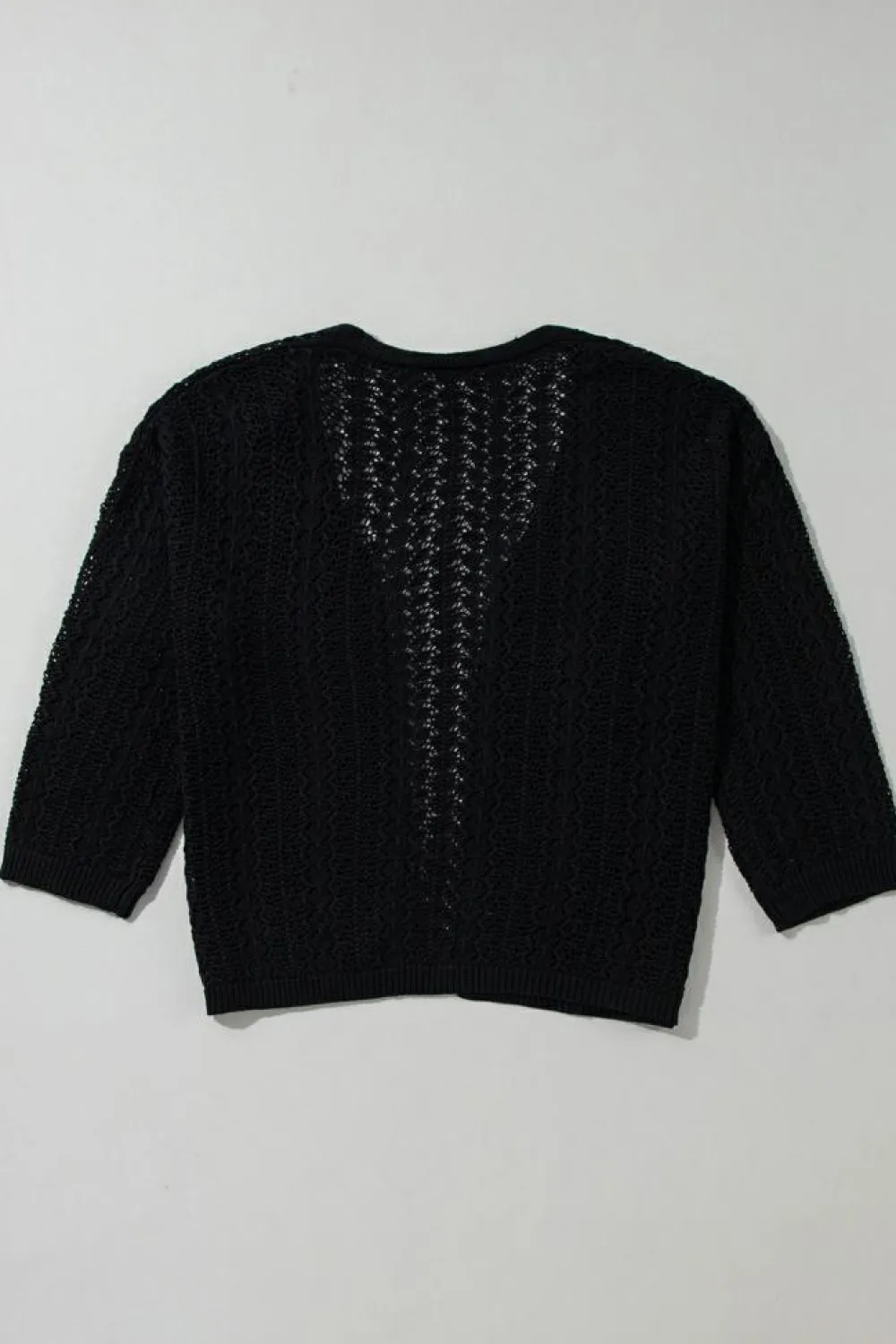 Fashion Dear-Lover Hollow Out Knit Drop Shoulder Open Front Cardigan Black