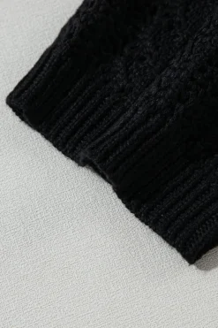 Fashion Dear-Lover Hollow Out Knit Drop Shoulder Open Front Cardigan Black