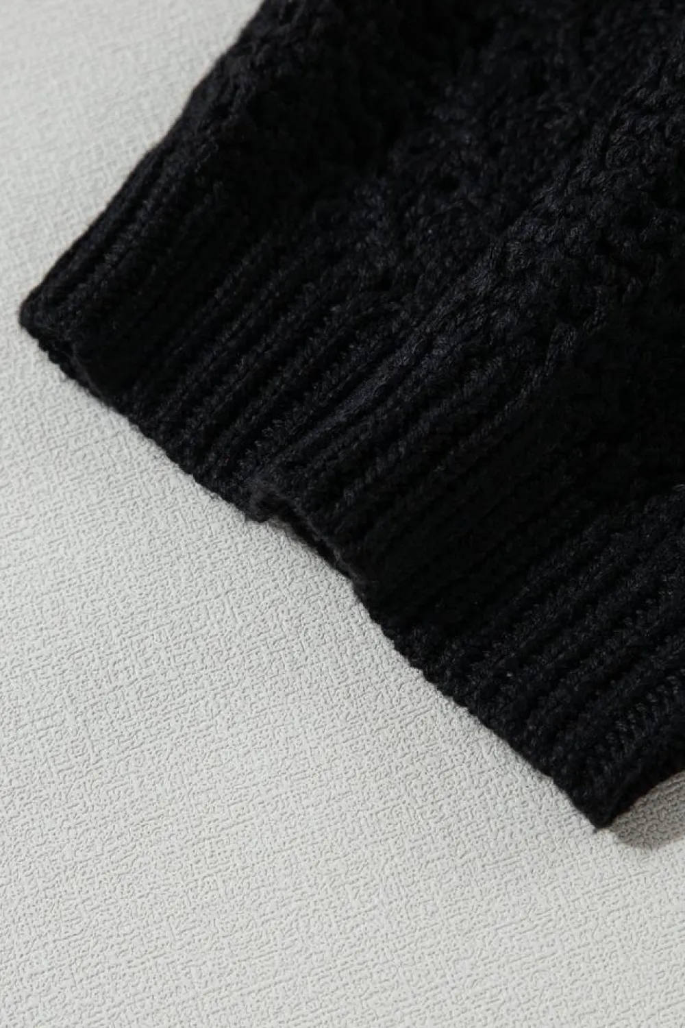 Fashion Dear-Lover Hollow Out Knit Drop Shoulder Open Front Cardigan Black